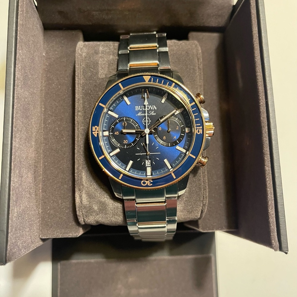 Bulova Marine Star Silver and Blue Chronograph Watch